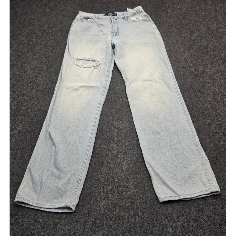 Hollister Stacked Vintage Straight Jeans Mens 30x33 Light Wash Distressed Blue
